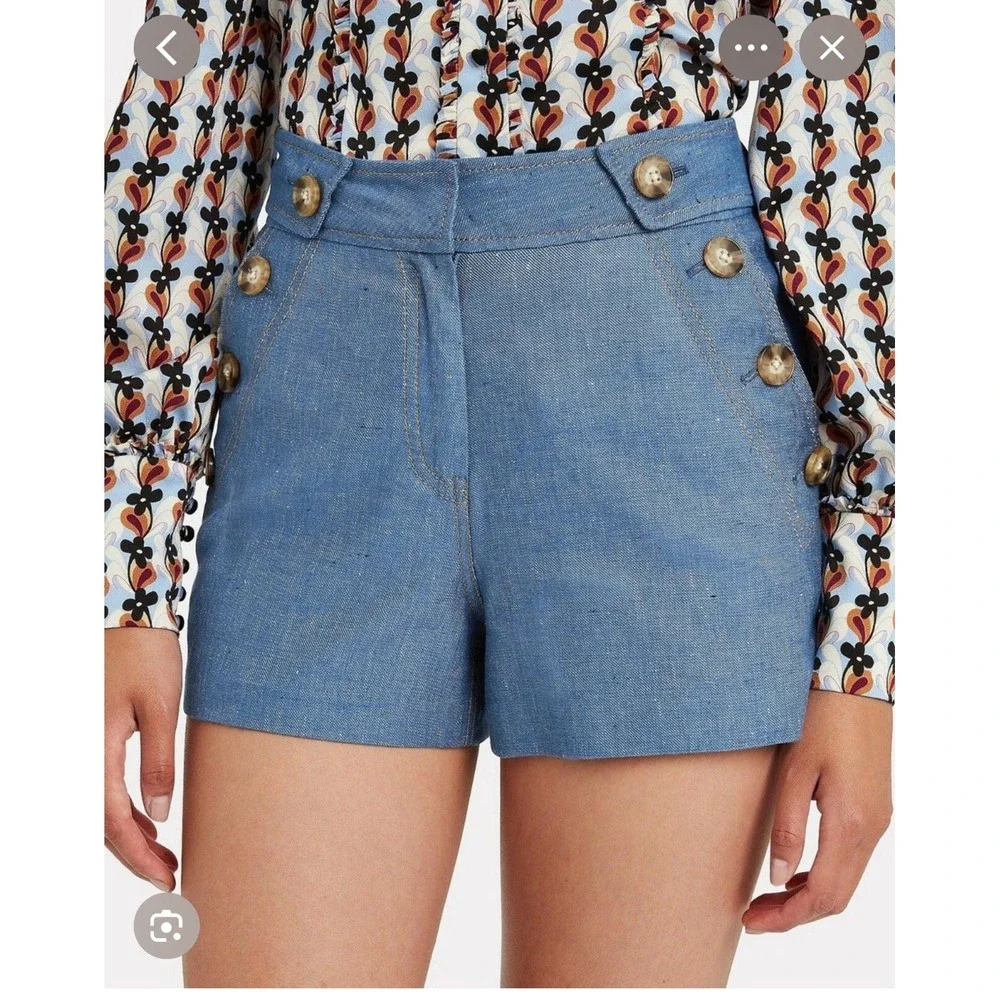 NWT Derek Lam 10 Crosby Blue Chambray Linen Sailor Shorts Women's sz.4
